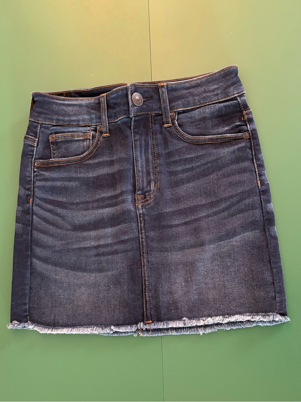 American Eagle Outfitters Size 2 Dark Blue Frayed Hem Denim Mini Skirt